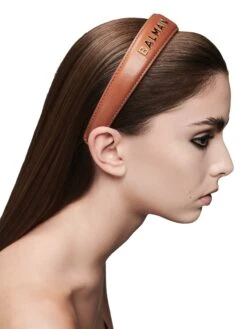 BALMAIN HAIR COUTURE Riviera Logo Leather Headband -Fashion Jewelry & Accessories 0400018941858 COGNAC A2