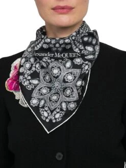 Alexander McQueen Jewel Mirror Silk Scarf -Fashion Jewelry & Accessories 0400018993046 BLACKIVORY A2