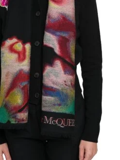Alexander McQueen Solarized Flower Wool-Blend Scarf -Fashion Jewelry & Accessories 0400018993059 BLACKIVORY A2