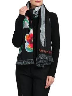 Alexander McQueen Orchid Skeleton Wool-Silk Scarf