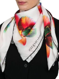 Alexander McQueen Orchid Silk Scarf 7 Alexander McQueen Orchid Silk Scarf -Fashion Jewelry & Accessories 0400018993069 IVORYRED A2
