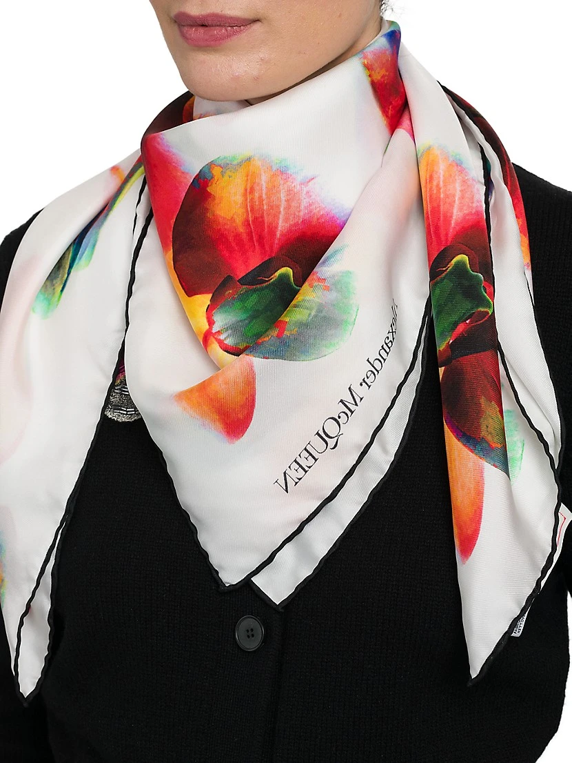 Alexander McQueen Orchid Silk Scarf 5 Alexander McQueen Orchid Silk Scarf - Image 3