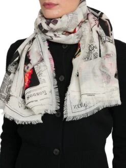 Alexander McQueen London Photo Map Wool Scarf -Fashion Jewelry & Accessories 0400018993073 IVORYBLACK A2