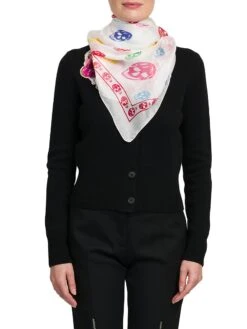 Alexander McQueen Rainbow Classic Silk Scarf 7 Alexander McQueen Rainbow Classic Silk Scarf -Fashion Jewelry & Accessories 0400018993076 IVORYRED A2