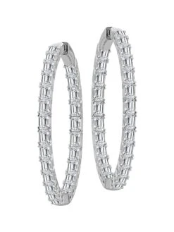 14K White Gold & 7 TCW Natural Diamond Inside-Out Hoop Earrings