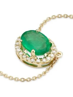 14K Yellow Gold, Emerald & 0.27 TCW Diamond Pendant Necklace -Fashion Jewelry & Accessories 0400019024681 EMERALD A3