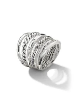 Stax Six Row Ring With Pavé Diamonds 8 Stax Six Row Ring With Pavé Diamonds -Fashion Jewelry & Accessories 0400019027303 STERLINGSILVER A2