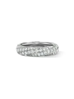 Cable Edge Band Ring In Sterling Silver With Pav&eacute Diamonds