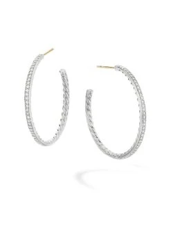 Medium Hoop Earrings With Pav&eacute Diamonds