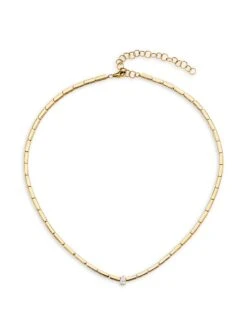 14K Yellow Gold & 0.26 TCW Diamond Bar Chain Necklace