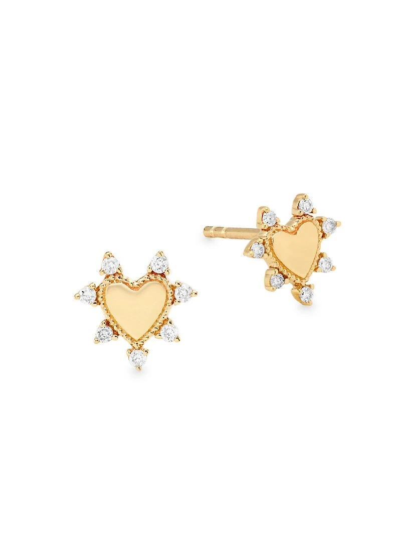 Mini 14K Yellow Gold & 0.106 TCW Diamond Heart Stud Earrings 3 Mini 14K Yellow Gold & 0.106 TCW Diamond Heart Stud Earrings
