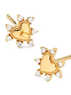Mini 14K Yellow Gold & 0.106 TCW Diamond Heart Stud Earrings 9 Mini 14K Yellow Gold & 0.106 TCW Diamond Heart Stud Earrings -Fashion Jewelry & Accessories 0400019131360 YELLOWGOLD A3