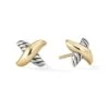 Petite X Stud Earrings With 18K Yellow Gold -Fashion Jewelry & Accessories 0400019174097 GOLDSILVER