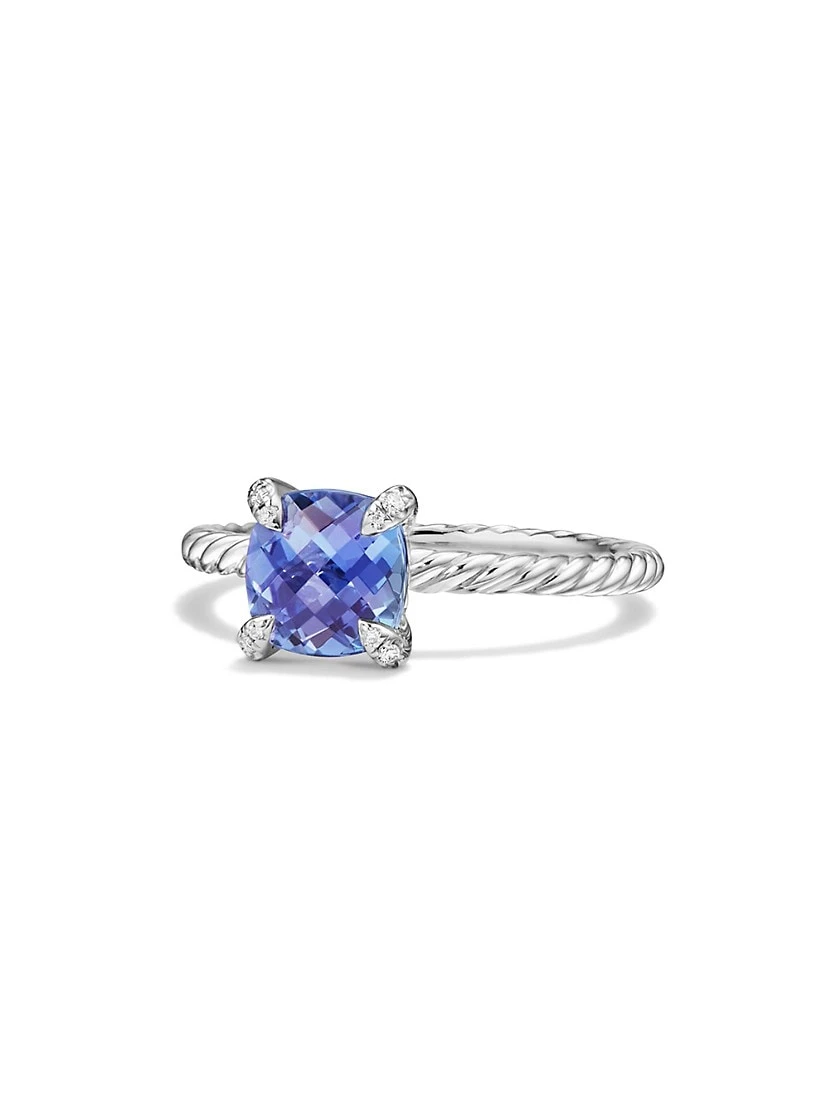 Châtelaine Ring With Tanzanite & Diamonds In 18K White Gold, 7MM 3 Châtelaine Ring With Tanzanite & Diamonds In 18K White Gold, 7MM