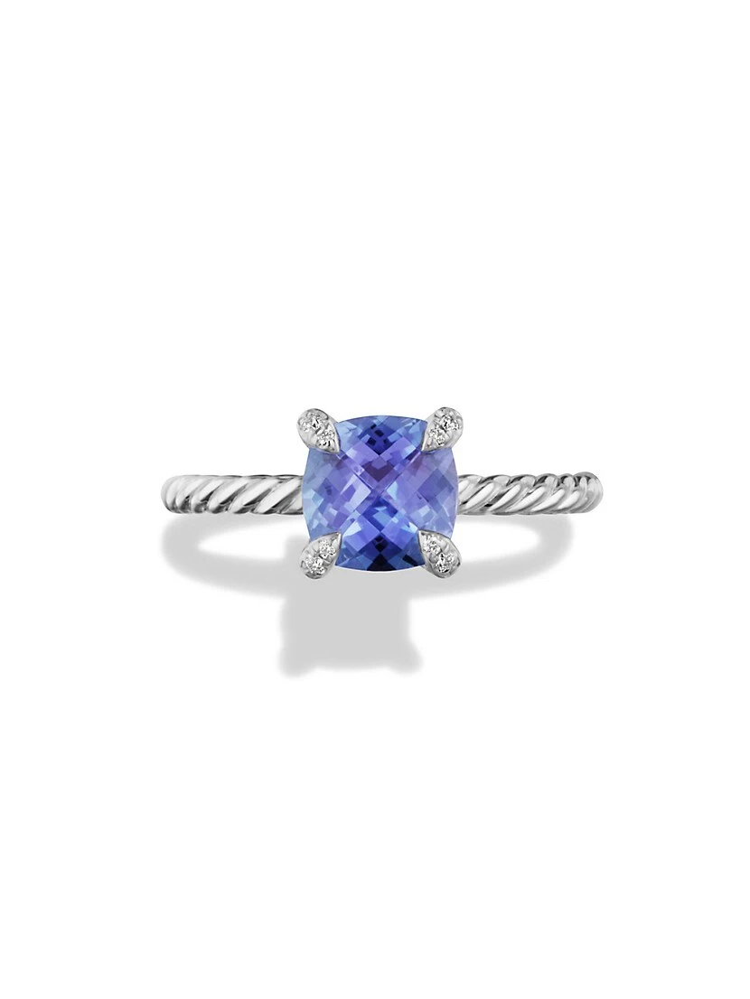 Châtelaine Ring With Tanzanite & Diamonds In 18K White Gold, 7MM 5 Châtelaine Ring With Tanzanite & Diamonds In 18K White Gold, 7MM - Image 3