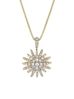 Starburst Pendant Necklace In 18K Yellow Gold With Full Diamond Pav&eacute