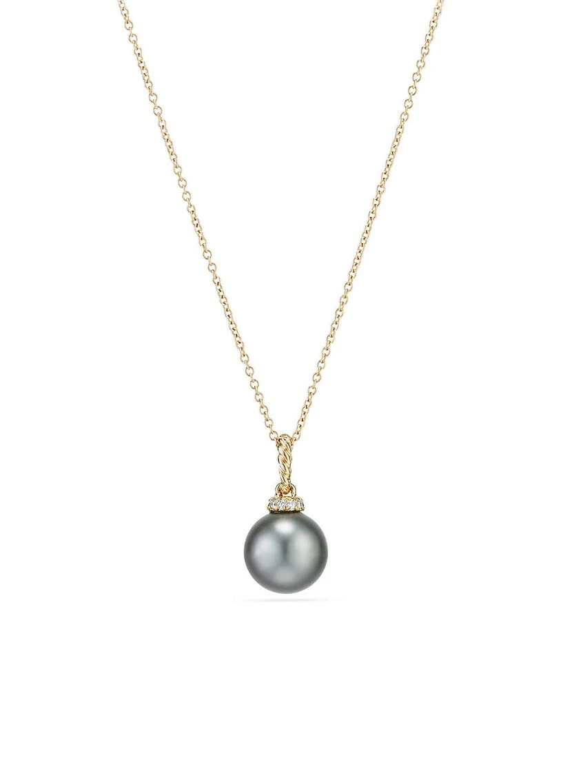 Solari Pendant Necklace With Tahitian Grey Pearl & Diamonds In 18K Yellow Gold 3 Solari Pendant Necklace With Tahitian Grey Pearl & Diamonds In 18K Yellow Gold