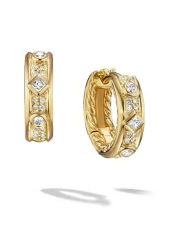 Modern Renaissance Huggie Earrings In 18K Yellow Gold With Full Pav&eacute Diamonds