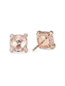 Châtelaine Stud Earrings With Morganite & Diamonds In 18k Rose Gold/8mm 8 Châtelaine Stud Earrings With Morganite & Diamonds In 18k Rose Gold/8mm -Fashion Jewelry & Accessories 0400019201465 ROSEGOLD A2