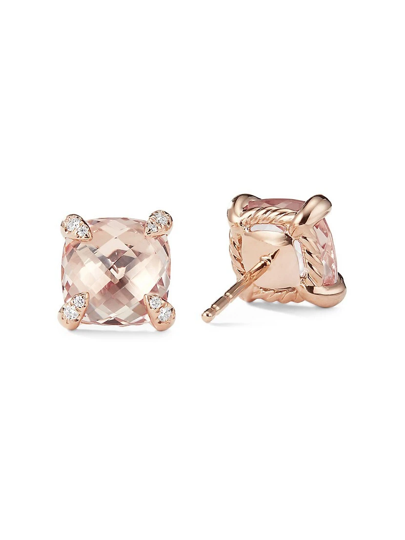 Châtelaine Stud Earrings With Morganite & Diamonds In 18k Rose Gold/8mm 5 Châtelaine Stud Earrings With Morganite & Diamonds In 18k Rose Gold/8mm - Image 3