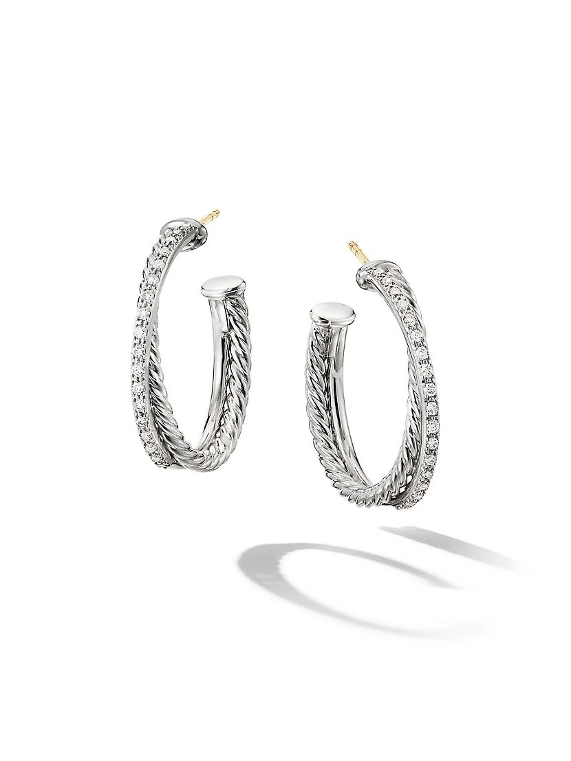 Crossover Hoop Earrings With Pavé Diamonds 3 Crossover Hoop Earrings With Pavé Diamonds