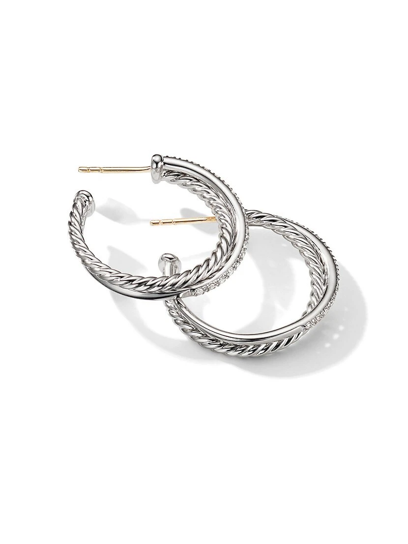 Crossover Hoop Earrings With Pavé Diamonds 4 Crossover Hoop Earrings With Pavé Diamonds - Image 2