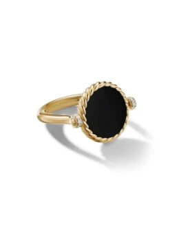 DY Elements® Swivel Ring In 18K Yellow Gold With Black Onyx Reversible To Mother Of Pearl And Pavé Diamonds