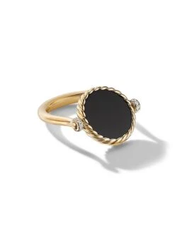 DY Elements&reg; Swivel Ring In 18K Yellow Gold With Black Onyx Reversible To Mother Of Pearl And Pav&eacute; Diamonds -Fashion Jewelry & Accessories 0400019325487 BLACKONYX A3