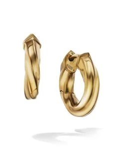 Cable Edge Huggie Hoop Earrings In 18K Yellow Gold