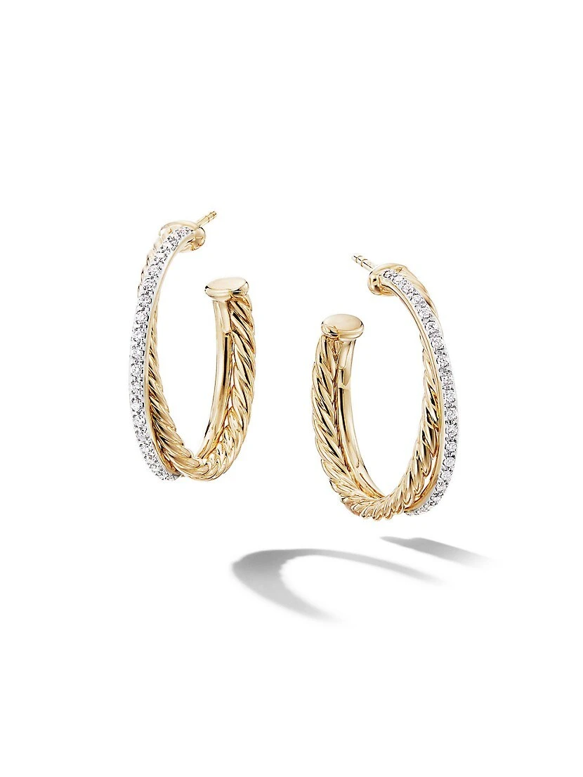 Crossover Hoop Earrings In 18K Yellow Gold With Pavé Diamonds 3 Crossover Hoop Earrings In 18K Yellow Gold With Pavé Diamonds