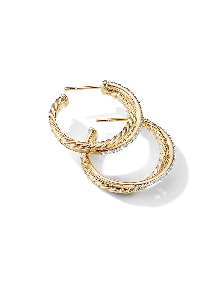 Crossover Hoop Earrings In 18K Yellow Gold With Pavé Diamonds 4 Crossover Hoop Earrings In 18K Yellow Gold With Pavé Diamonds - Image 2