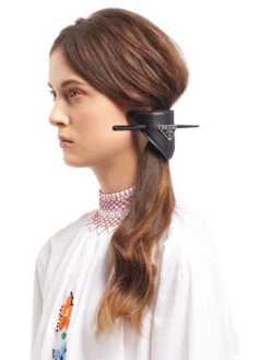 Prada Leather Hair Clip -Fashion Jewelry & Accessories 0400019361697 BLACK A1