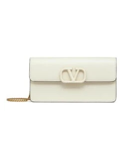 Valentino Garavani Vlogo Signature Grainy Calfskin Wallet With Chain
