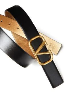 Valentino Garavani Reversible Vlogo Signature Belt In Glossy And Metallic Calfskin 30 MM -Fashion Jewelry & Accessories 0400019563283 ANTIQUEBRASSBLACK A2