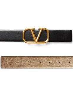 Valentino Garavani Reversible Vlogo Signature Belt In Glossy And Metallic Calfskin 30 MM -Fashion Jewelry & Accessories 0400019563283 ANTIQUEBRASSBLACK A3