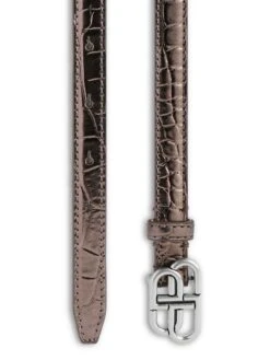 Balenciaga BB Super Thin Belt Metallized Crocodile Embossed