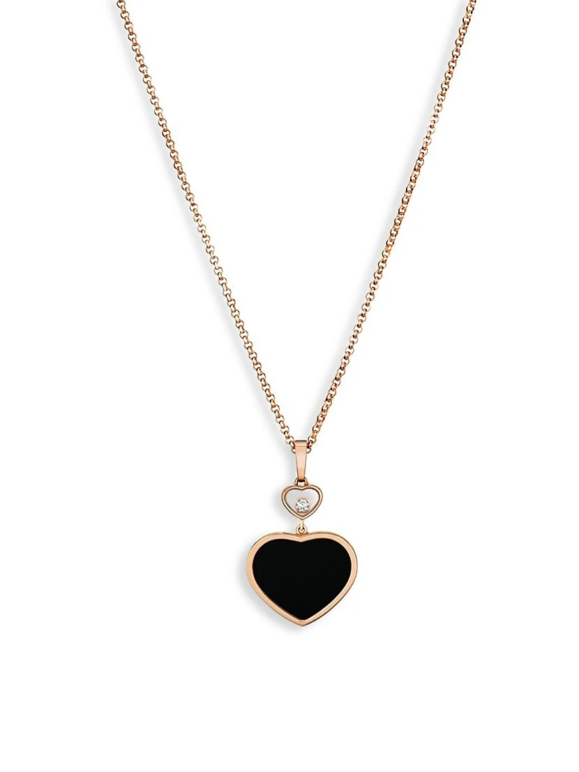Chopard Happy Hearts 18K Rose Gold, Diamond & Black Onyx Pendant Necklace 3 Chopard Happy Hearts 18K Rose Gold, Diamond & Black Onyx Pendant Necklace