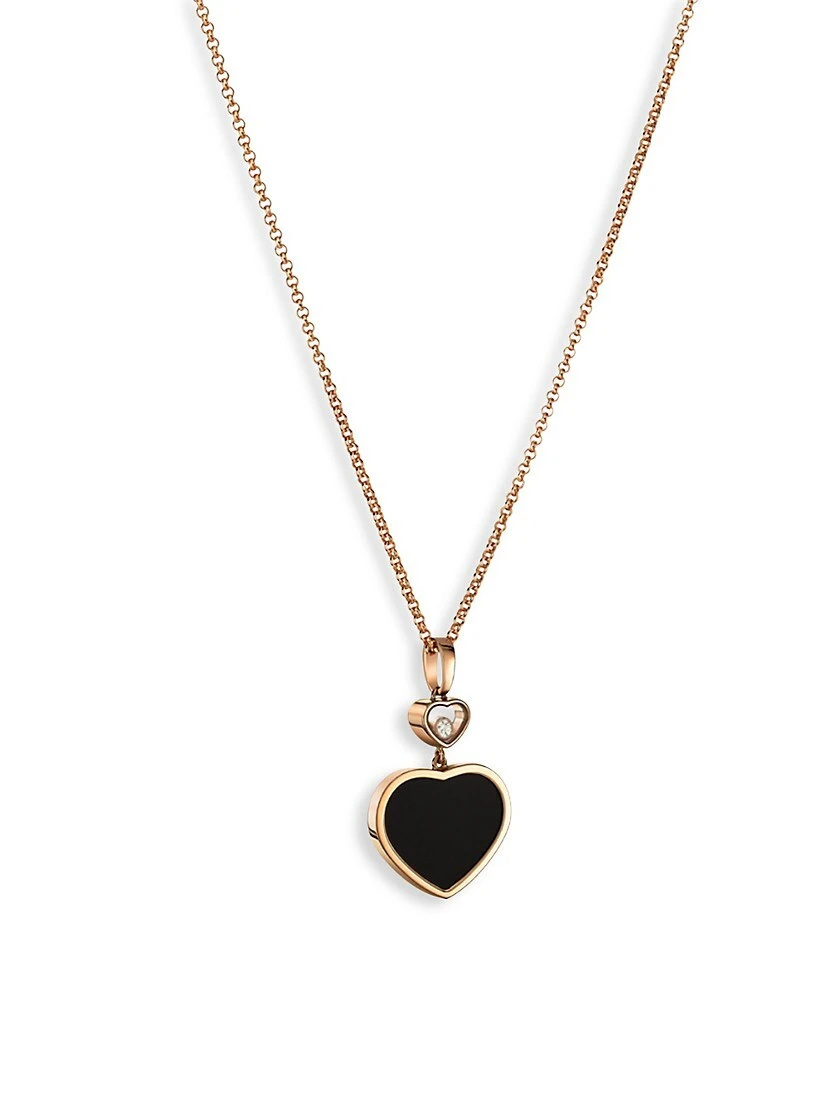 Chopard Happy Hearts 18K Rose Gold, Diamond & Black Onyx Pendant Necklace 4 Chopard Happy Hearts 18K Rose Gold, Diamond & Black Onyx Pendant Necklace - Image 2