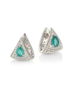 Mirage 18K White Gold, Diamond & Emerald Earrings