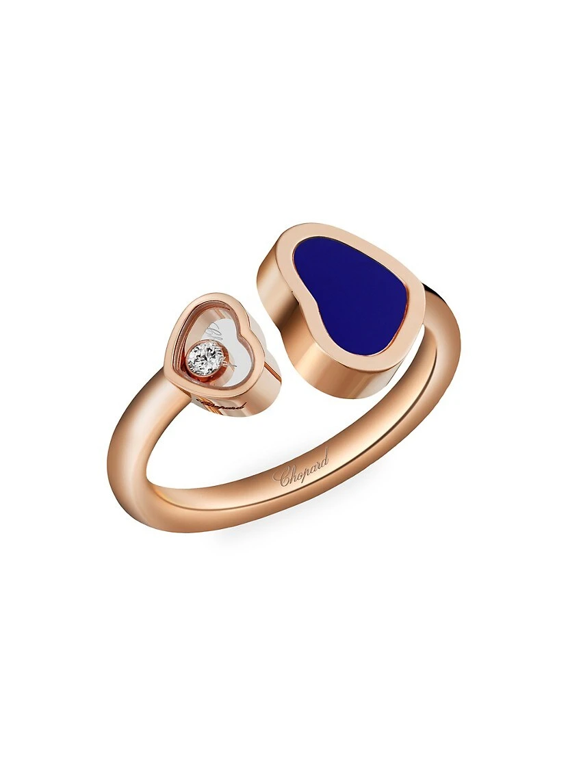 Chopard Happy Hearts 18K Rose Gold, Blue Stone Inlay & Diamond Heart Ring 3 Chopard Happy Hearts 18K Rose Gold, Blue Stone Inlay & Diamond Heart Ring