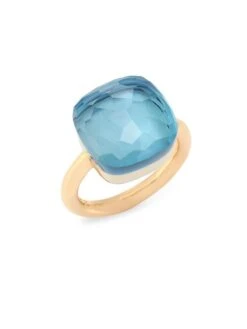 Pomellato Nudo 18K Rose Gold & Blue Topaz Large Square Ring