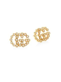 Gucci Running G Diamond 18K Yellow Gold Stud Earrings