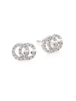 Gucci 18K White Gold & Diamond Double G Studs