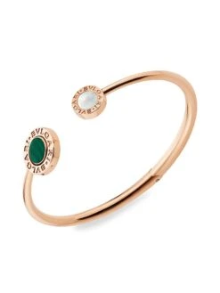 Bvlgari Classic 18K Rose Gold, Mother-Of-Pearl, Malachite & Onyx Flip Cuff Bracelet