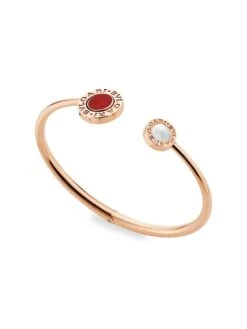 Bvlgari Classic 18K Rose Gold, Carnelian & Mother-Of-Pearl Flip Open Cuff Bracelet