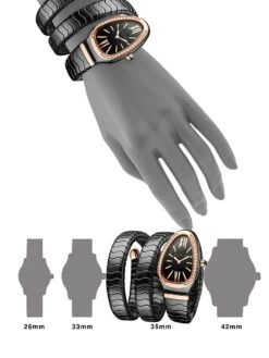 Bvlgari Serpenti Black Ceramic & 18K Rose Gold Double Twist Bracelet Watch -Fashion Jewelry & Accessories 0400098647510 A1