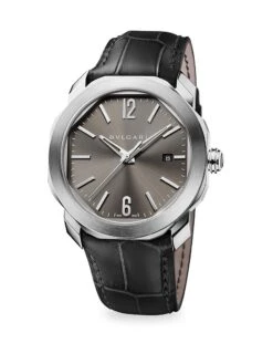 Bvlgari Octo Leather-Strap Watch