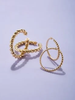 18K Yellow Gold Beaded Hoop Earrings -Fashion Jewelry & Accessories 0400099449738 A8