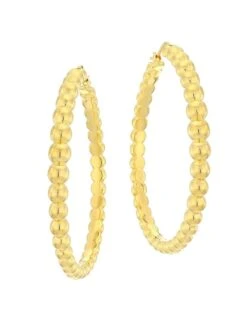 18K Yellow Gold Beaded Hoop Earrings