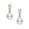 Morning Dew 18K Yellow Gold, 8MM White Cultured Pearl & Diamond Drop Earrings -Fashion Jewelry & Accessories 0418731276364 PEARL